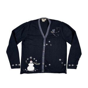 Woolrich Cardigan Sweater Womens Medium Christmas Snowman Winter